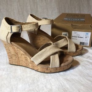 Toms Sierra Cork Wedge Linen Sandal 6.5